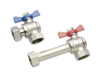 Комплект двух угловых никелирован. шаровых кранов G1quot; для коллекторов