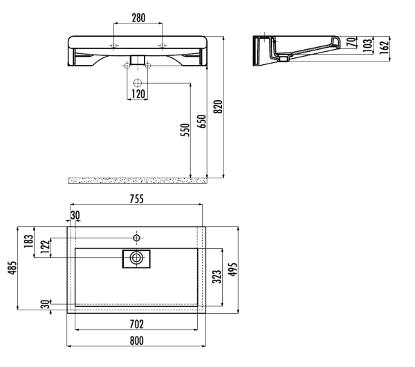 CREAVIT Раковина EP080.2 мебельная (80см) БАЗАЛЬТ