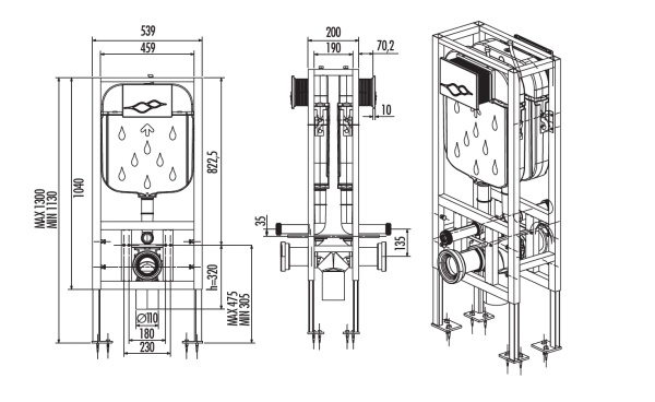 CREAVIT Инсталляция для подвесного унитаза двухсторонняя