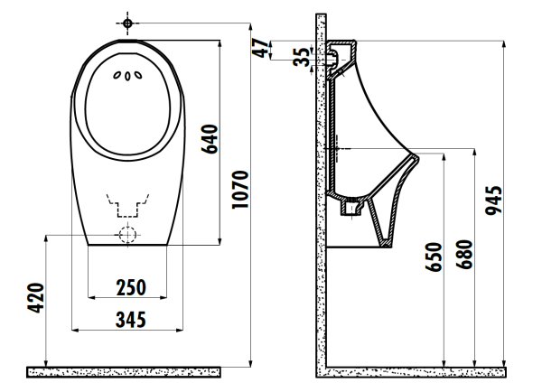 CREAVIT Писсуар (подводка из стены)