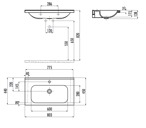 CREAVIT Раковина ID080 мебельная (45*80см)